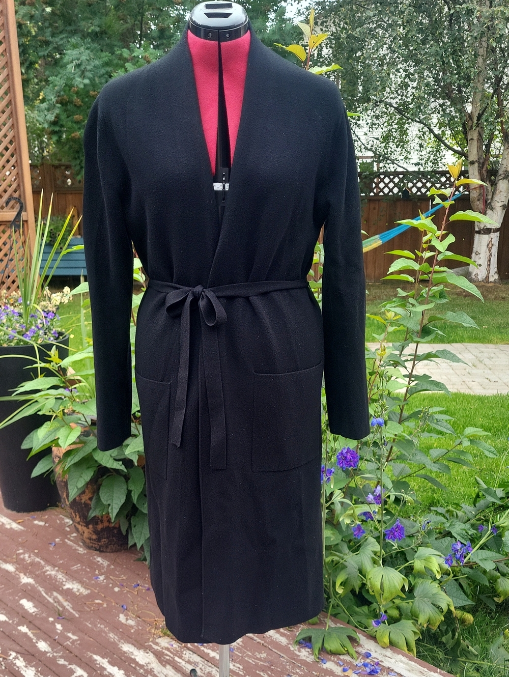 Babaton Black Knit Wrap Cardigan with Tie Belt